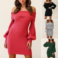 Balloon Sleeve Ribbed Dress
