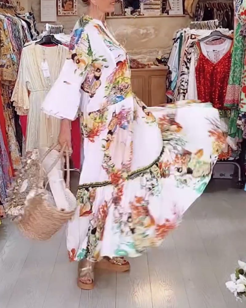 Boho patchwork-kjole med print