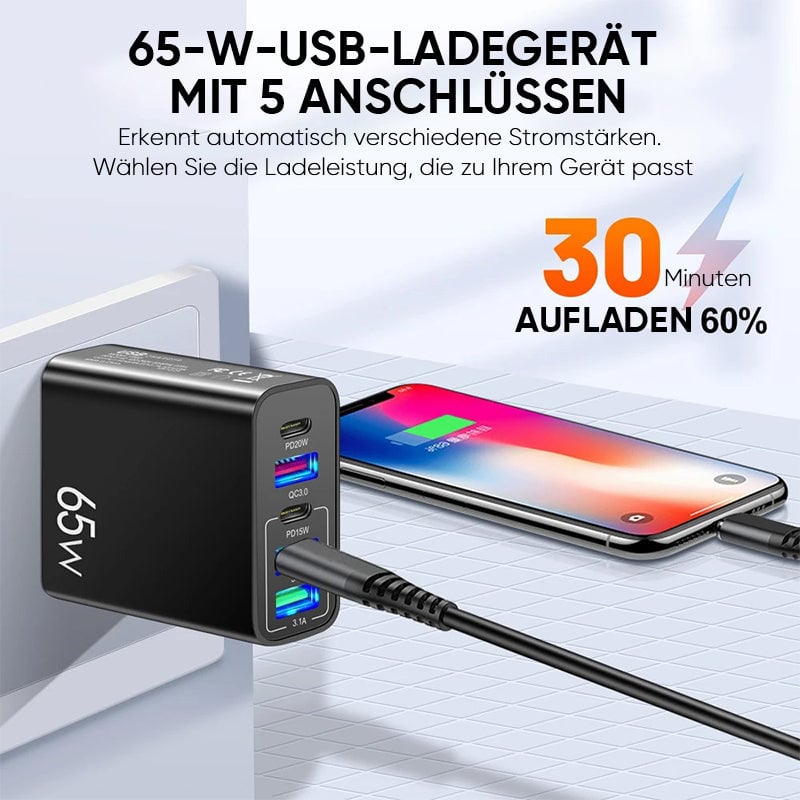 Multiport-Adapter 65W Schnellladegerät-EU-Standard
