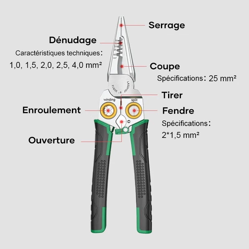Pince à dénuder les fils multifonctions en acier inoxydable 7 en 1