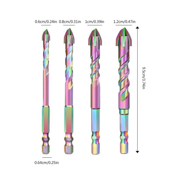 4pcs Titanium Coated Spiral Four-blade Eccentric Drill Bits