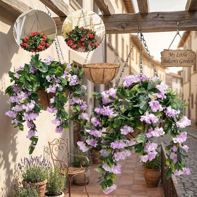 Faux Crepe Myrtle Hanging Baskets