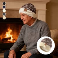 Fleece Lined Leather Patch Knit Cap