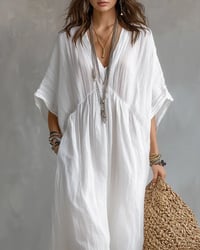 V-Neck Batwing Sleeve Flared Dress