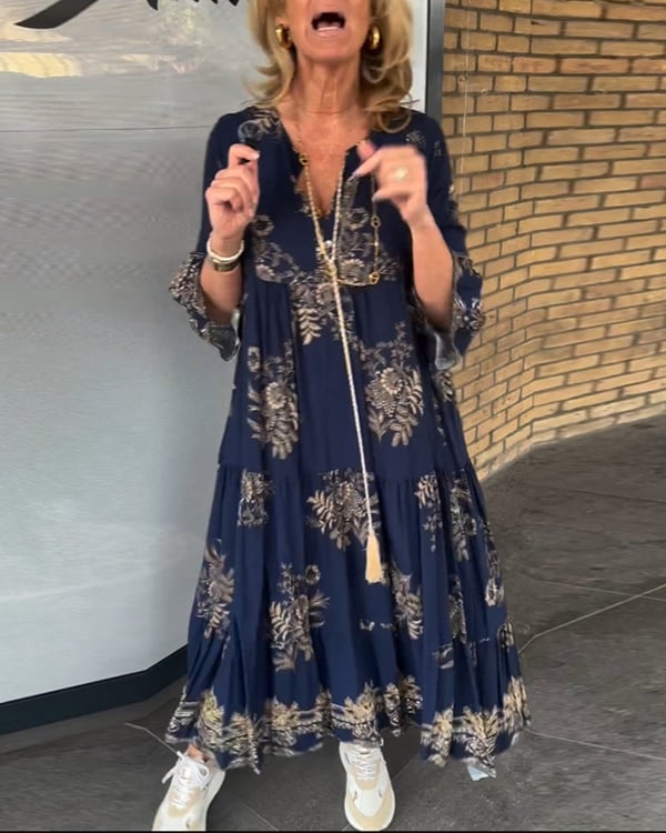 Luźna sukienka z dekoltem V vintage