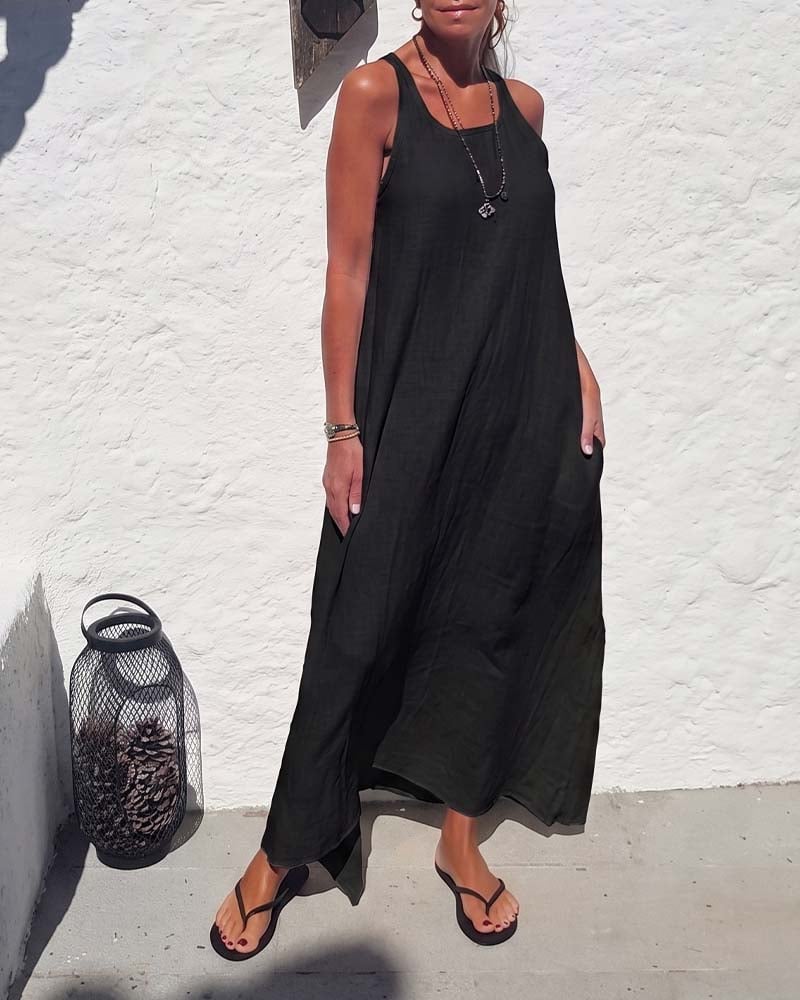 U-Neck Sleeveless Loose Full Skirt Dress