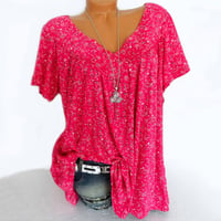 Camiseta de verano casual de manga corta con cuello en V para mujer