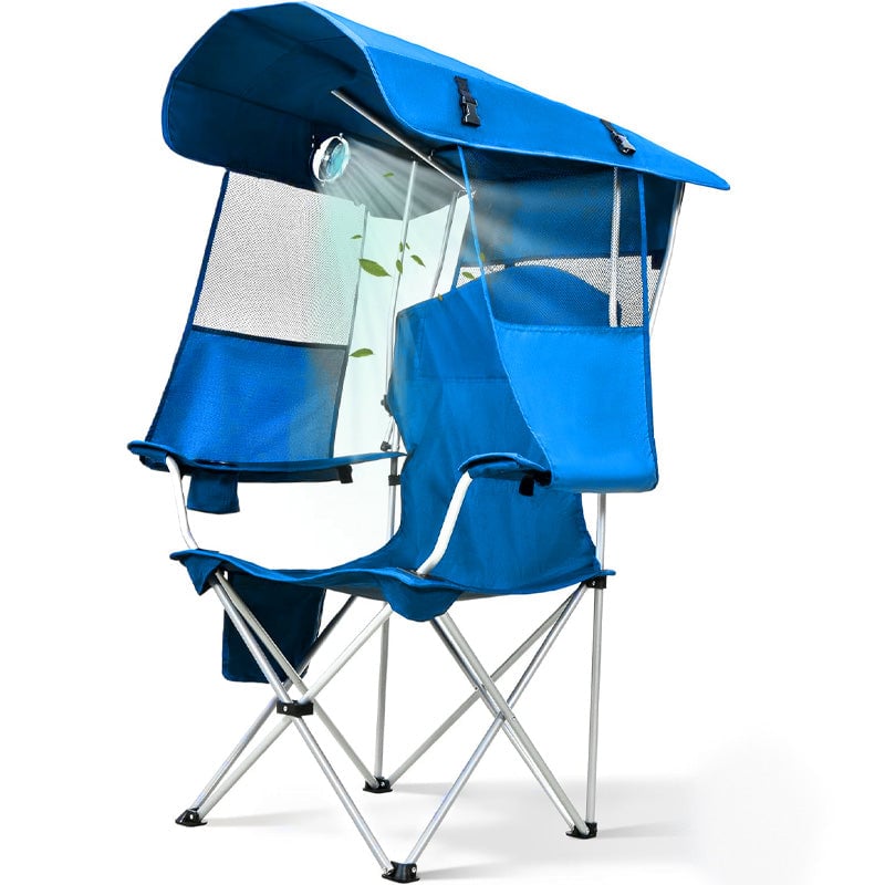 Foldable Camping Chair with Canopy and Fan