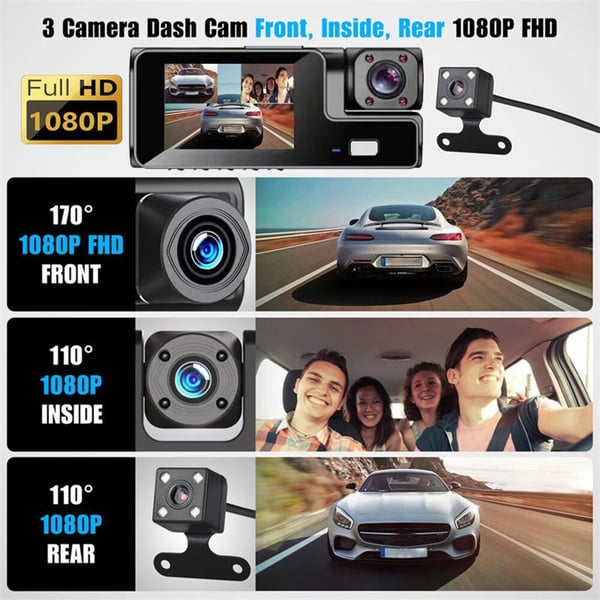 Sakerplus 3 Channel Dash Cam Front and Rear Inside