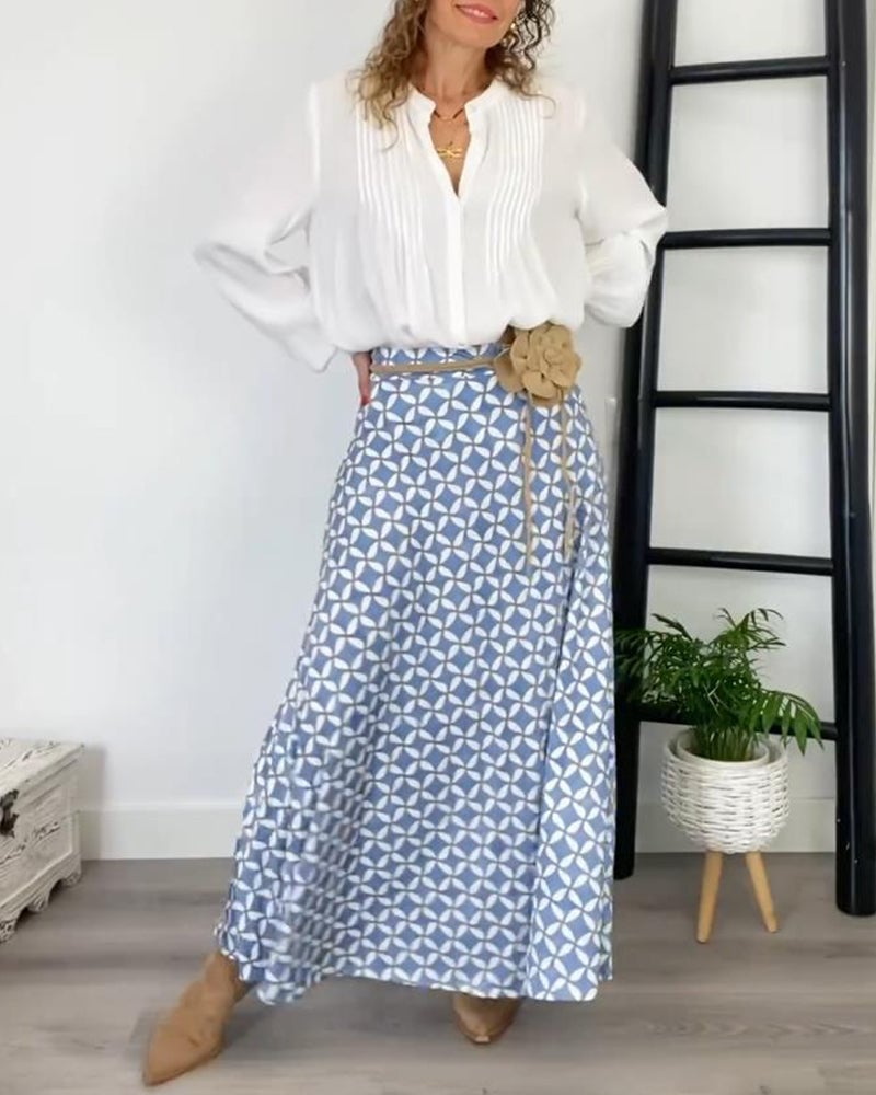 Elegant nederdel med geometrisk print