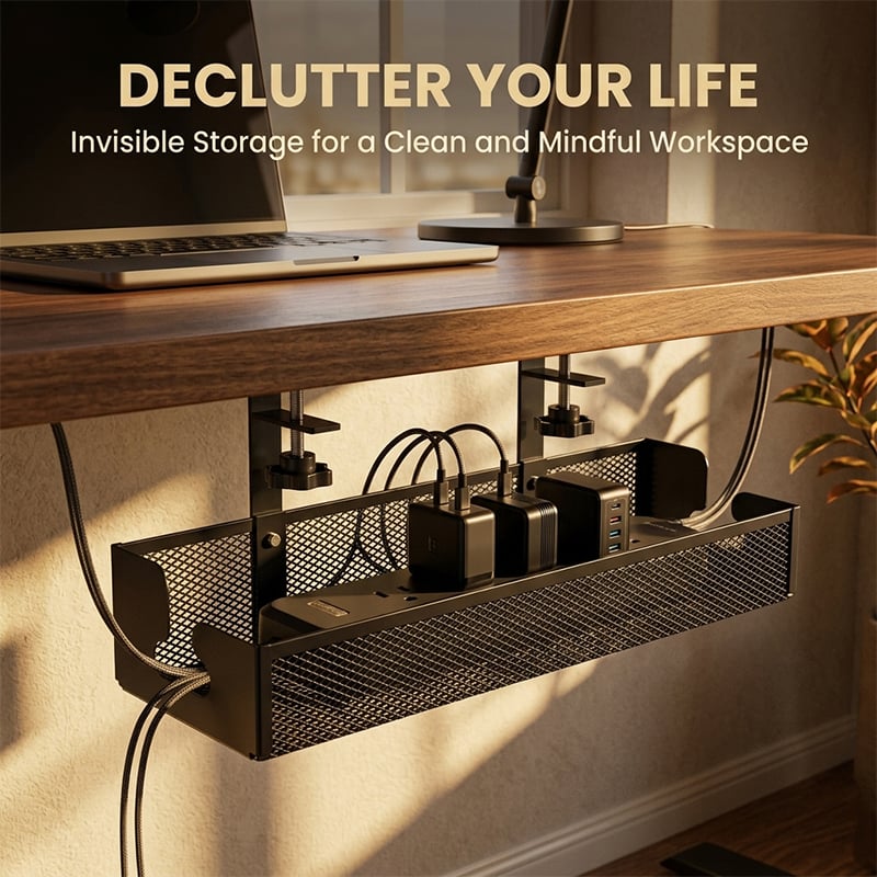 Adjustable No-Drill Under-Desk Cable Organizer