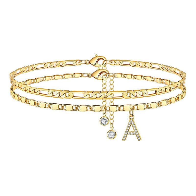 A-Z Letter Layered Ankle Bracelets for Women