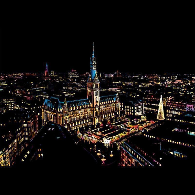 Stadt Nachtszene Kratzer Malerei Papier