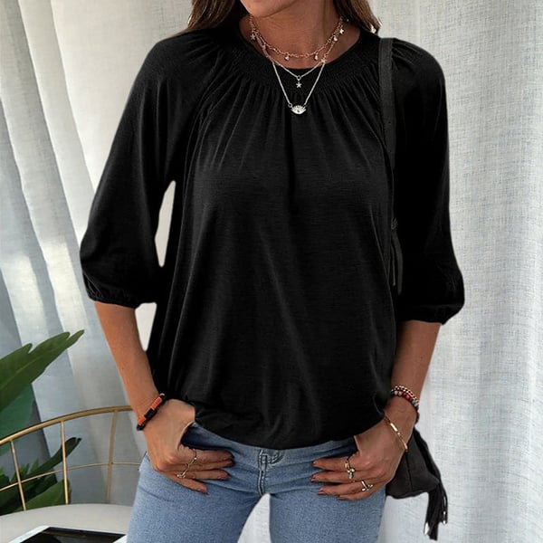 T-shirt met ronde hals en driekwart mouwen