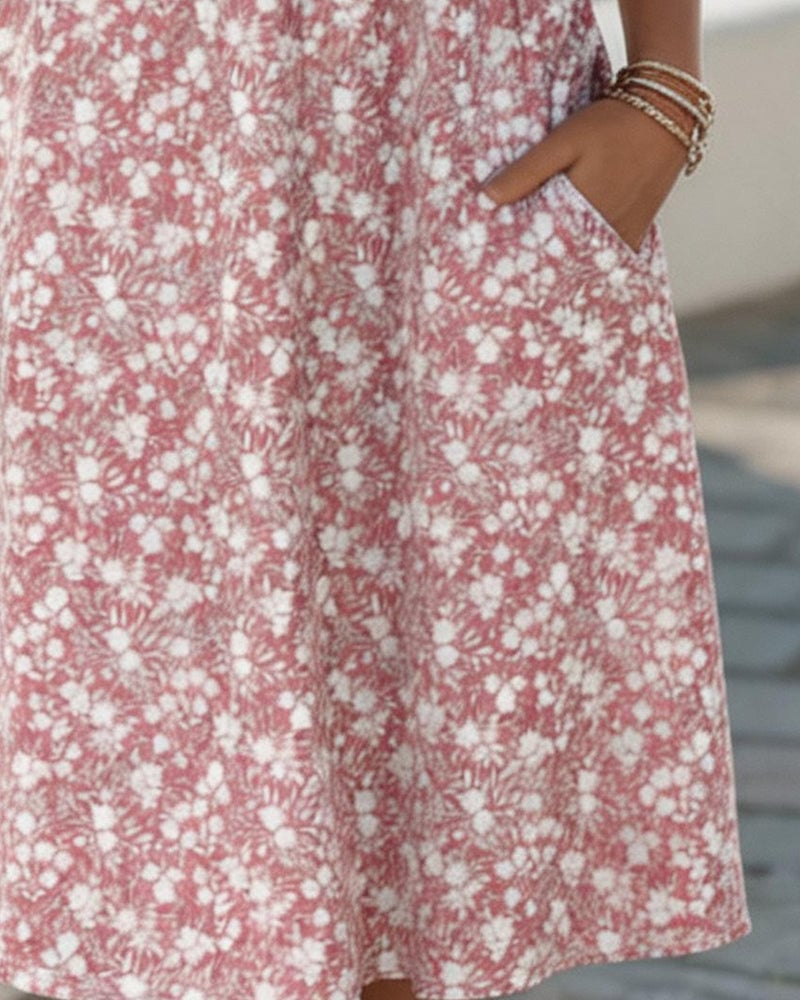 V-Neck Short-Sleeved Floral Dress