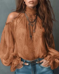 Printed Off-Shoulder Mandarin Collar Blouse