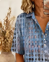 Polka Dot Print Button Half-Placket Blouse