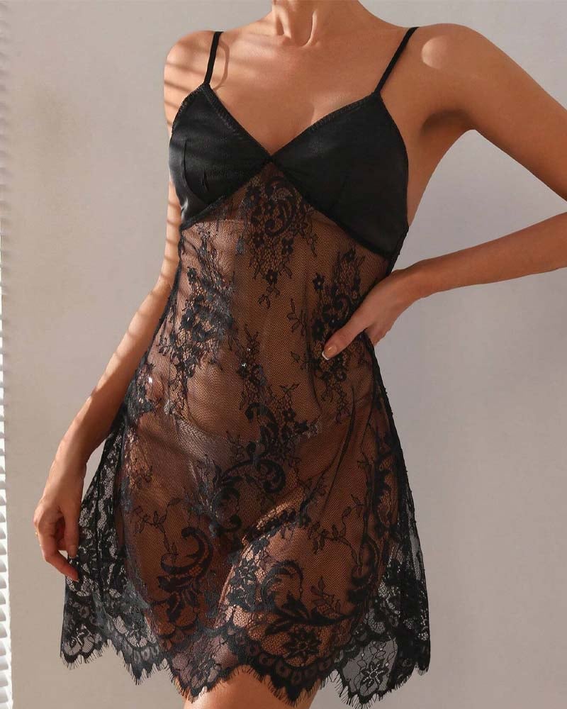 Sleeveless Sexy Lace Splicing Sleeping Dress