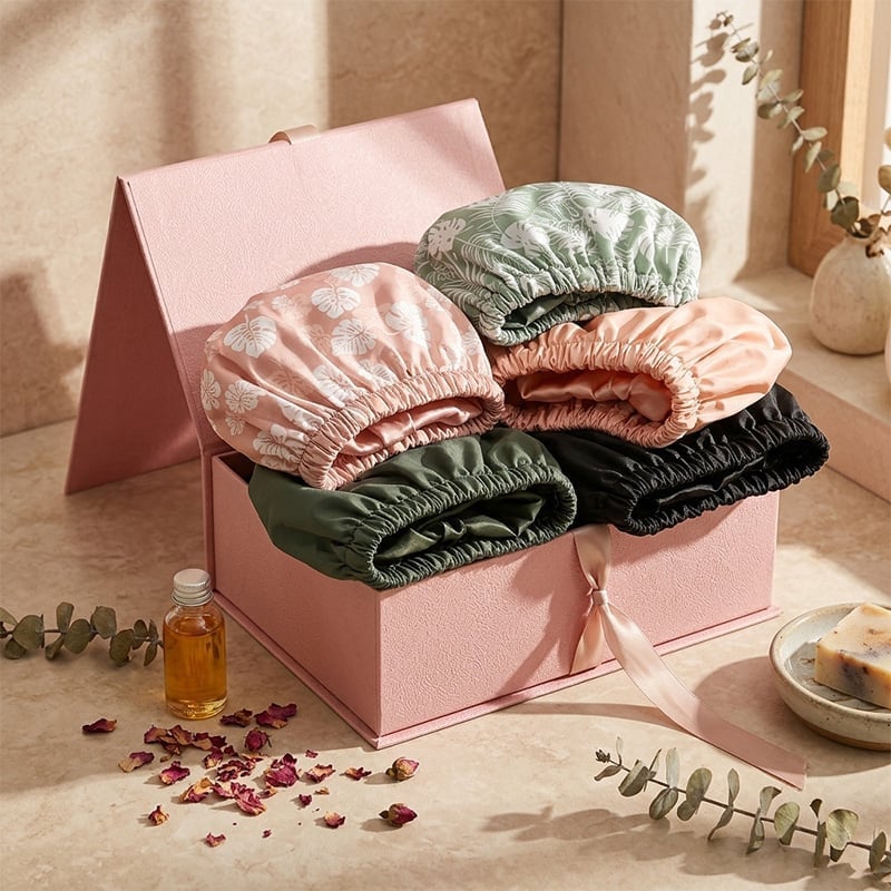 Satin Lined Waterproof Double Layer Shower Cap