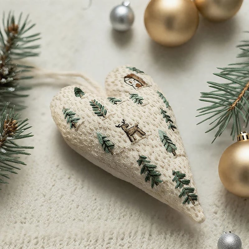 DIY Heart Shaped Hand Embroidered Christmas Ornament/Ornament Kit
