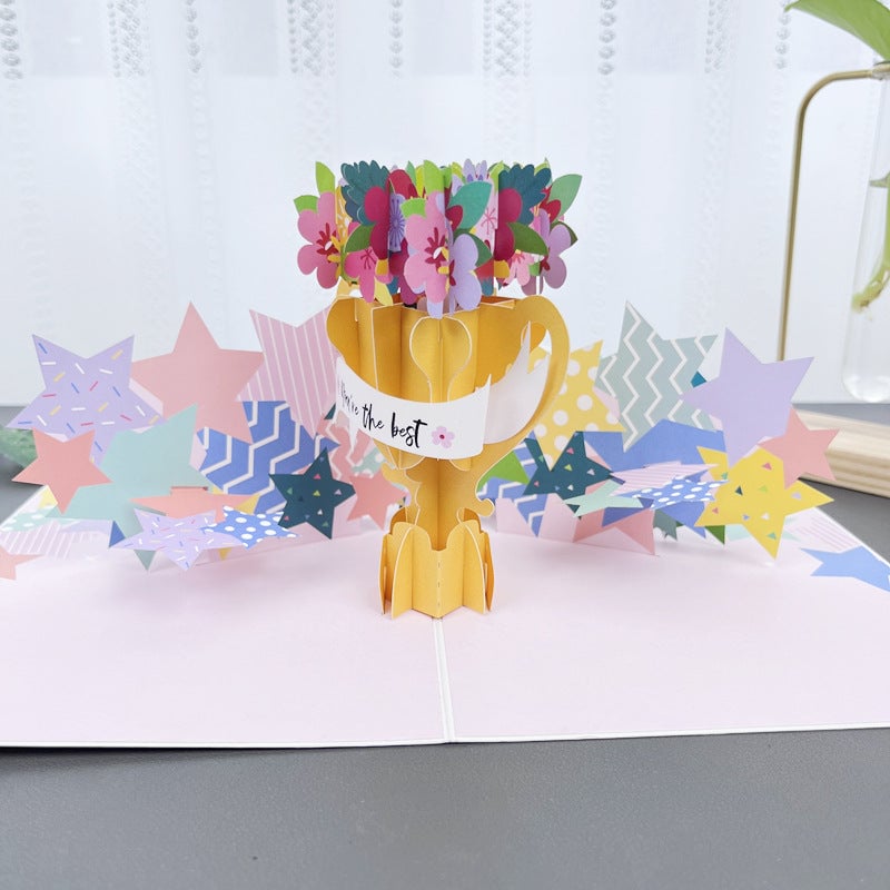 Carte de vœux en 3D avec fleurs faites à la main