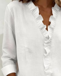 Bluse Rüsche V-Ausschnitt Langarm