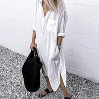 Elegant Enfärgad Slit Skjortklänning