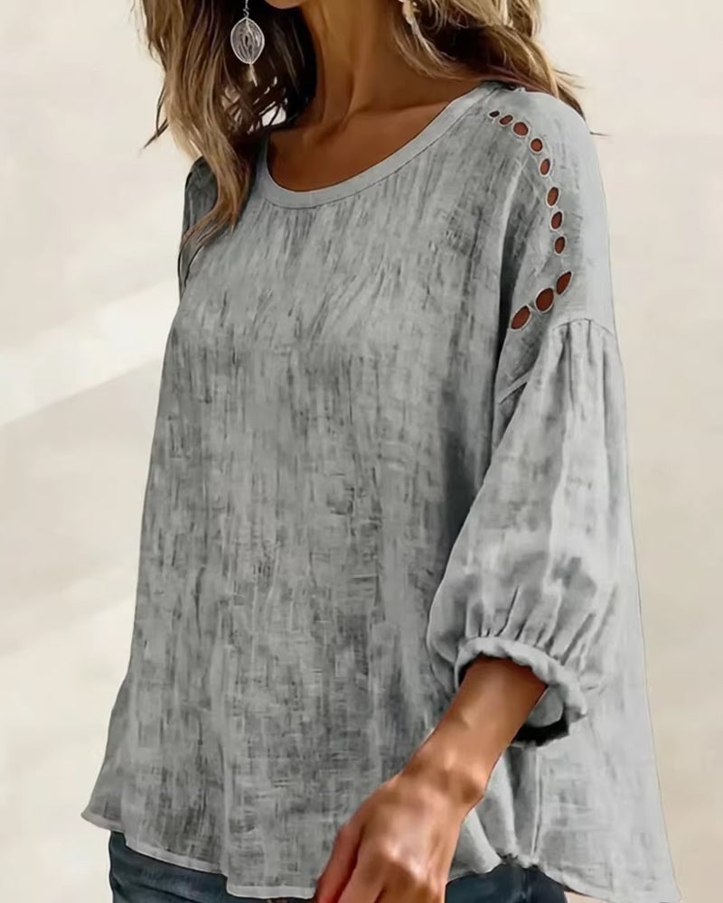 Hollow Cotton Linen Blouse