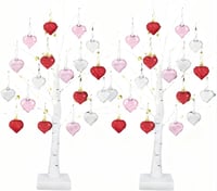 LED Tabletop Birch Tree with 18 Heart Ornaments