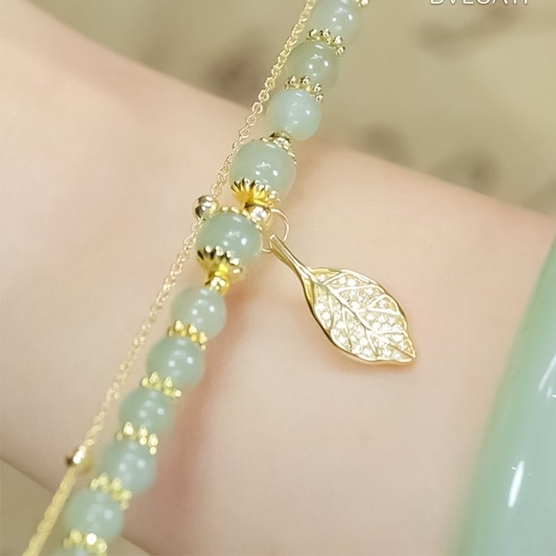 Bracelet feuille d'or jade Hetian