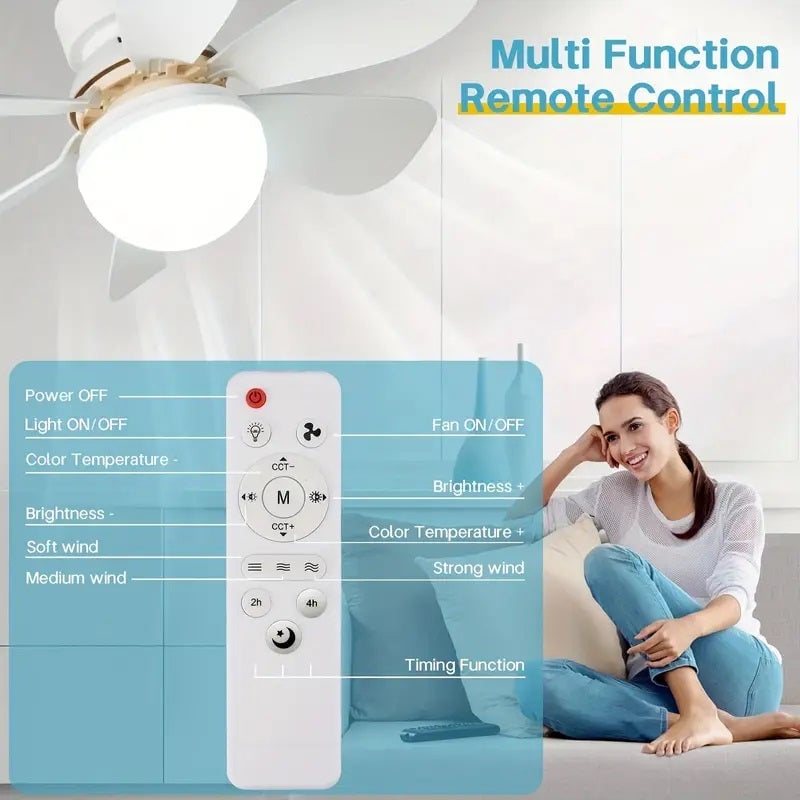 2-in-1 LED Ceiling Fan Light with Remote Control, E27/B22 Base