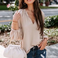 Ladies Comfy Casual V-neck Ruffle Collar Loose Blouse