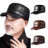 Neue Wintermütze für Herren mit Ohrenschutz aus Schaffell, flacher Schirm