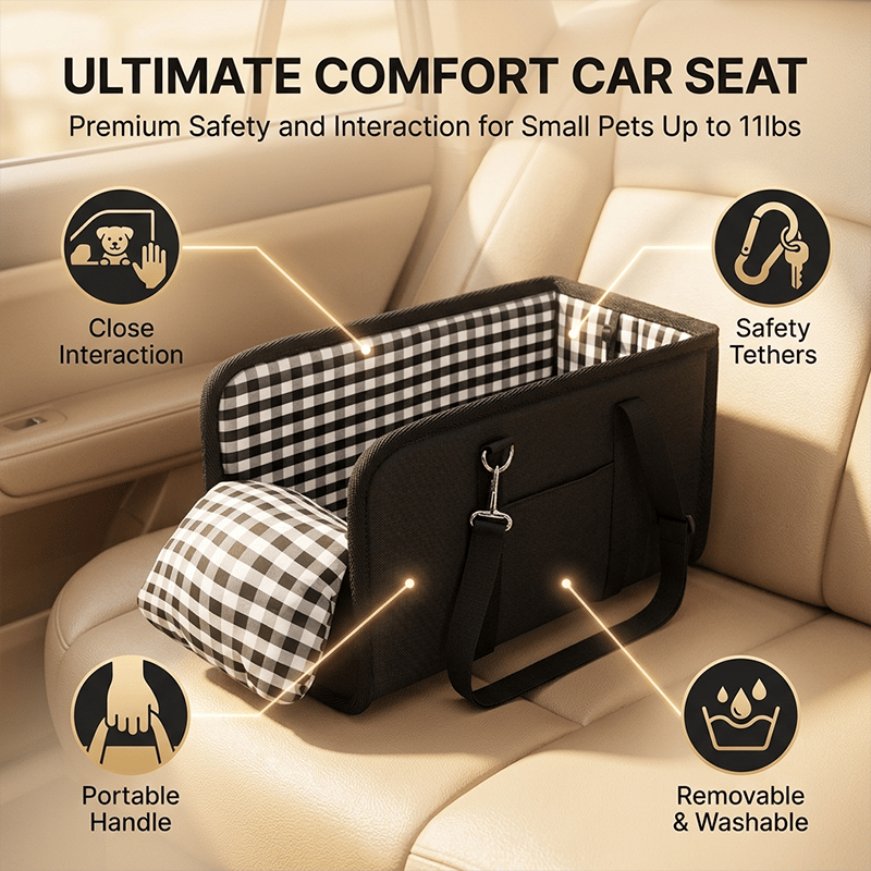 Portable Plaid Armrest Dog Car Seat with Belt