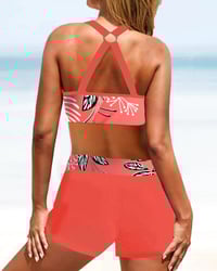 High Waist Leaves Print Bikinis