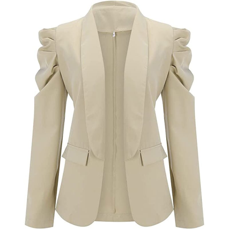 Women's Casual Lapel Blazer Puff Sleeve Open Front Work Blazer Suit