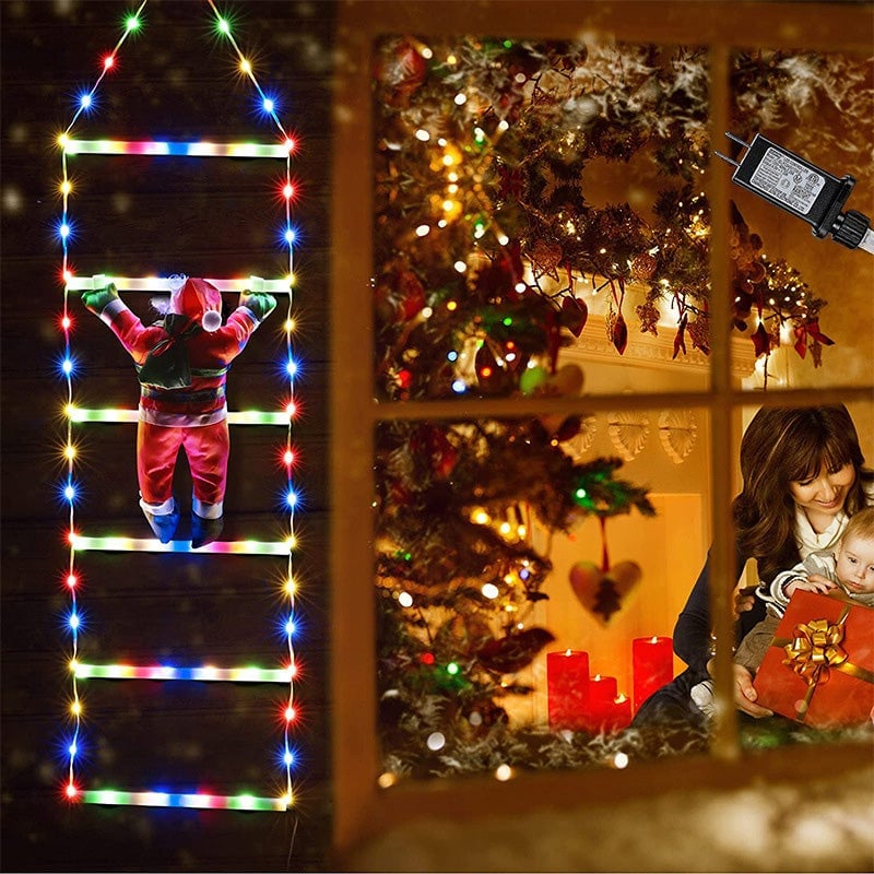 Julstege Med Dekorationsljus Och Tomte