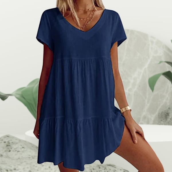 V-Ausschnitt Lässiges Kurzarm Kleid
