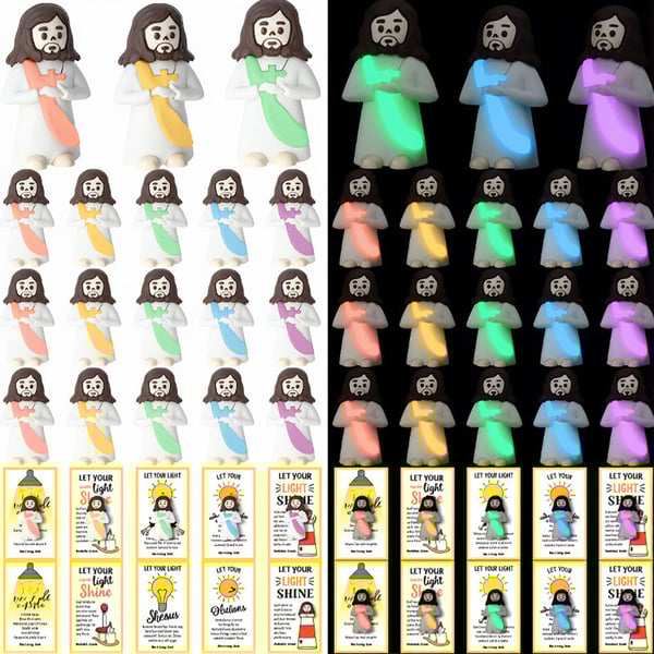 Glow in the Dark Mini Jesus Figurines with Bible verse Cards (5 pcs)