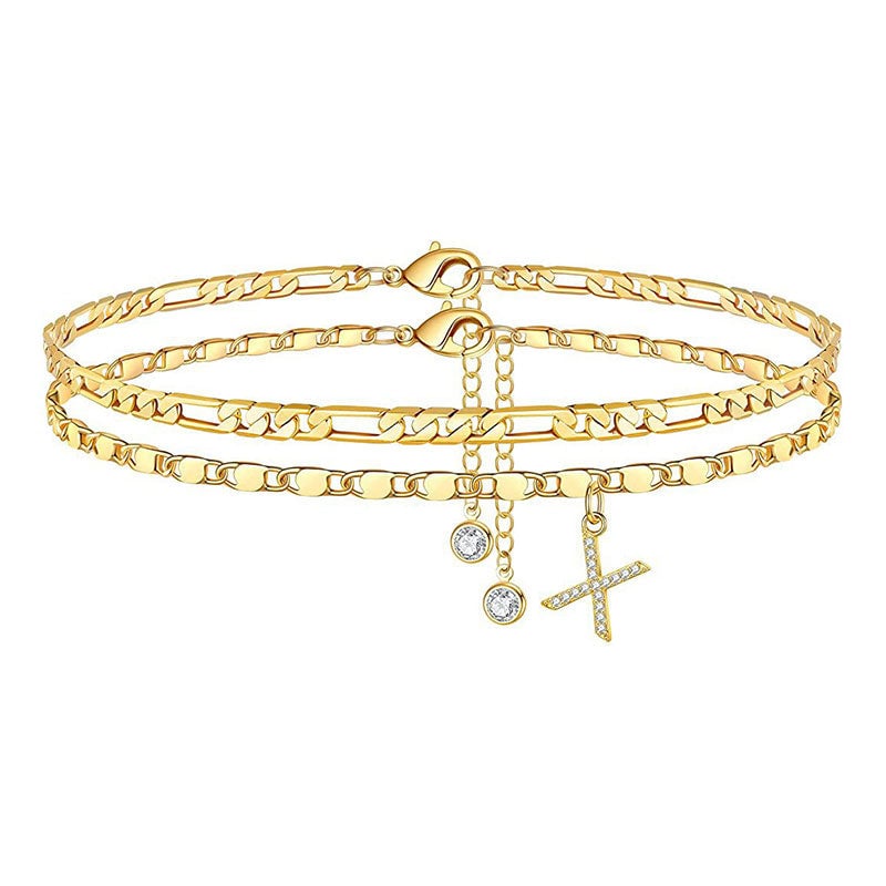 A-Z Letter Layered Ankle Bracelets for Women
