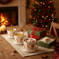 Ceramic Coffee Cup and Saucer Set (Set of 4)