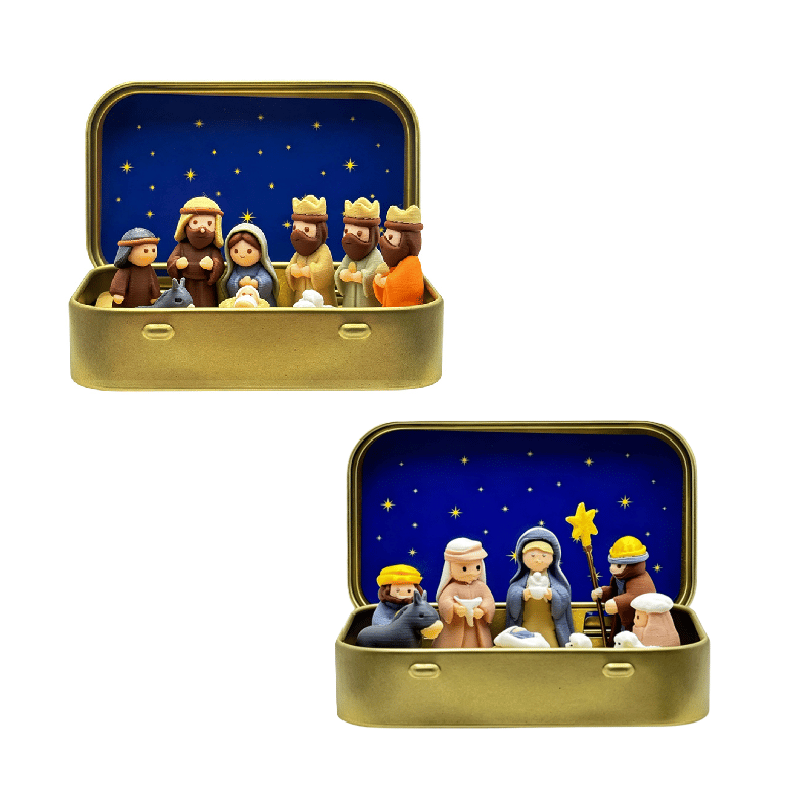 Mini Christmas Nativity Set in Tin Box