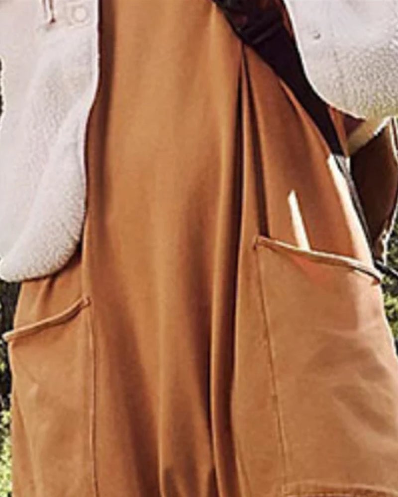 Solid v-neck sling pocket jumpsuit