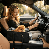 Portable Plaid Armrest Dog Car Seat with Belt