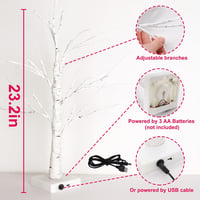 LED Tabletop Birch Tree with 18 Heart Ornaments