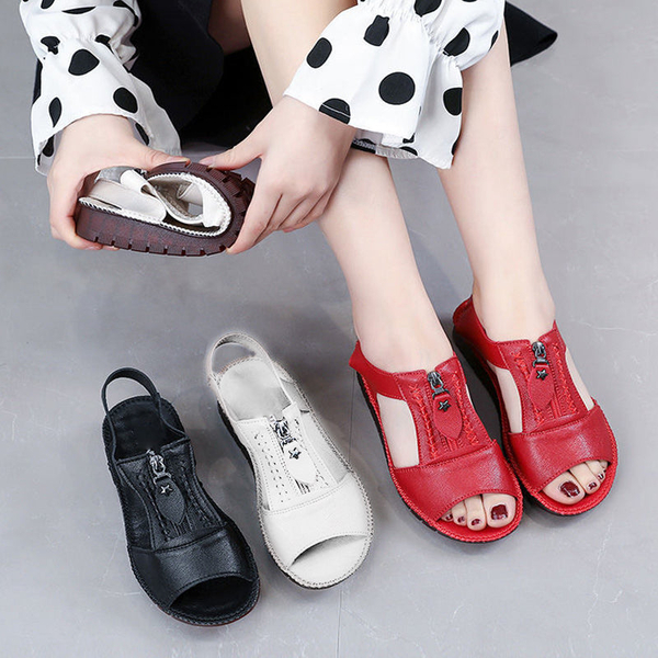 Sandalias Planas Piel Suave Cremallera