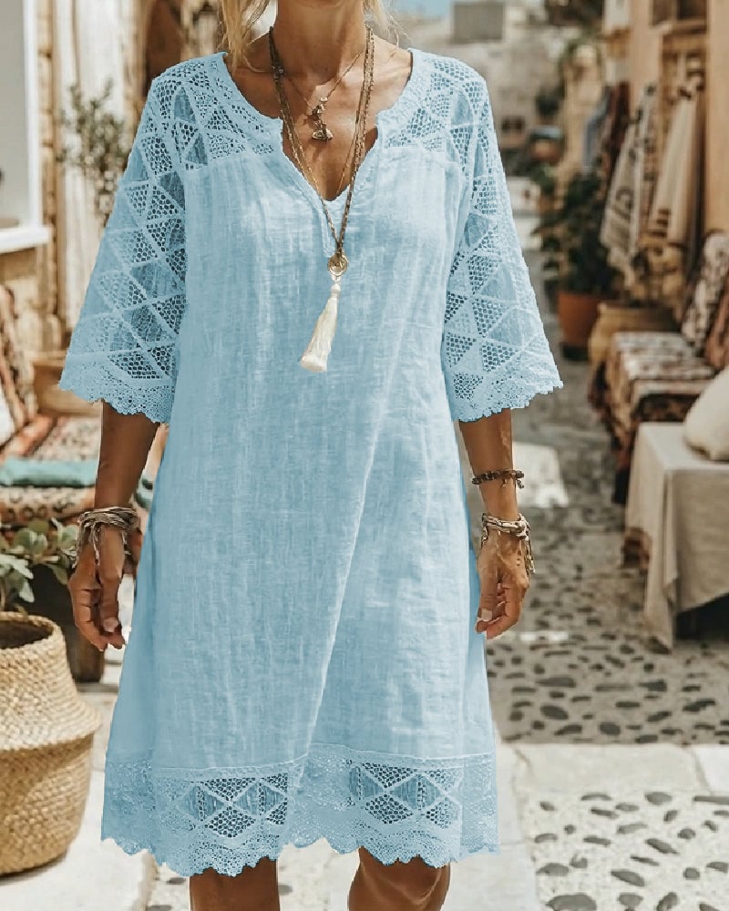 V-Neck Lace Patchwork Casual Dress