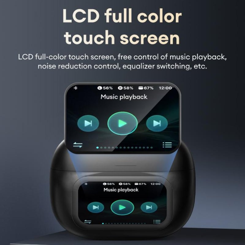 Clip-On Ear LCD Full Color Touchscreen Bluetooth 5.4 Wireless Headphones