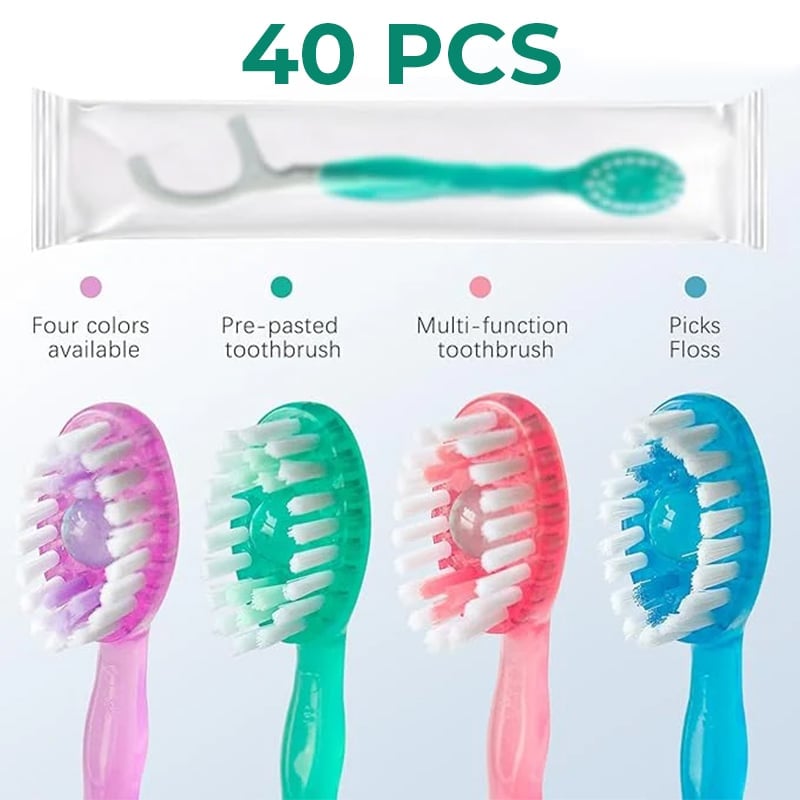 Mini Toothbrush 5 in 1 Tool (Toothpaste + Floss + Pick + Tongue Scraper) Portable Travel Set