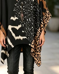 Round Neck Leopard Print Patchwork Blouse